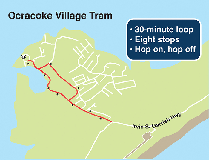 Ocracoke Village Tram map with route information
