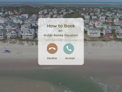 Background shoreline of Hatteras Island overlaid by text meant to simulate a phone
