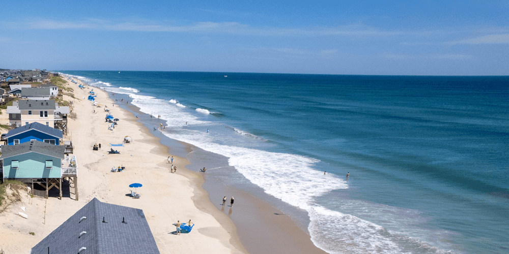 Summer Outer Banks Shoreline View of the Outer Banks shoreline on a sunny summer beach day.