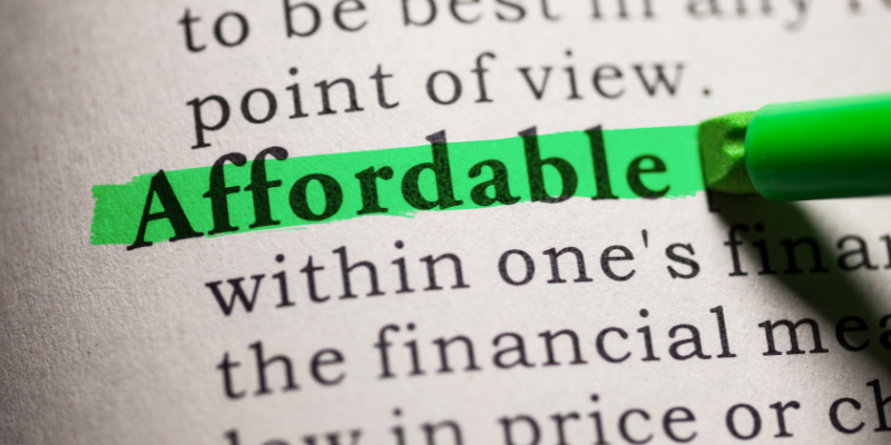 The word "affordable" highlighted in green in a dictionary.