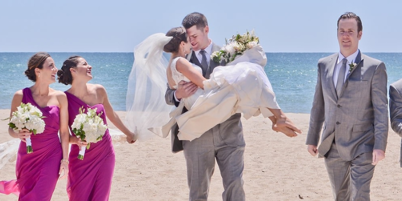 Bridal party on the beach