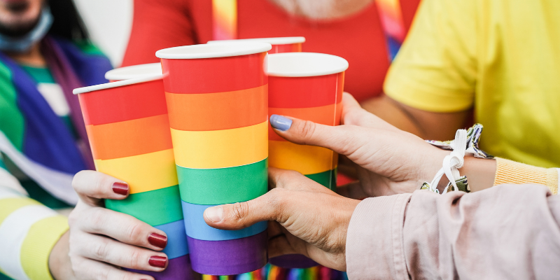 Rainbow cups together.