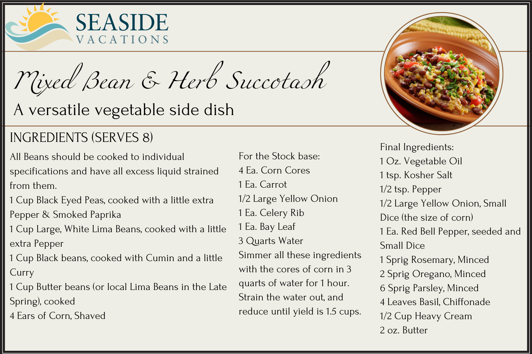 Mixed Bean & Herb Succotash Recipe Card Page 1