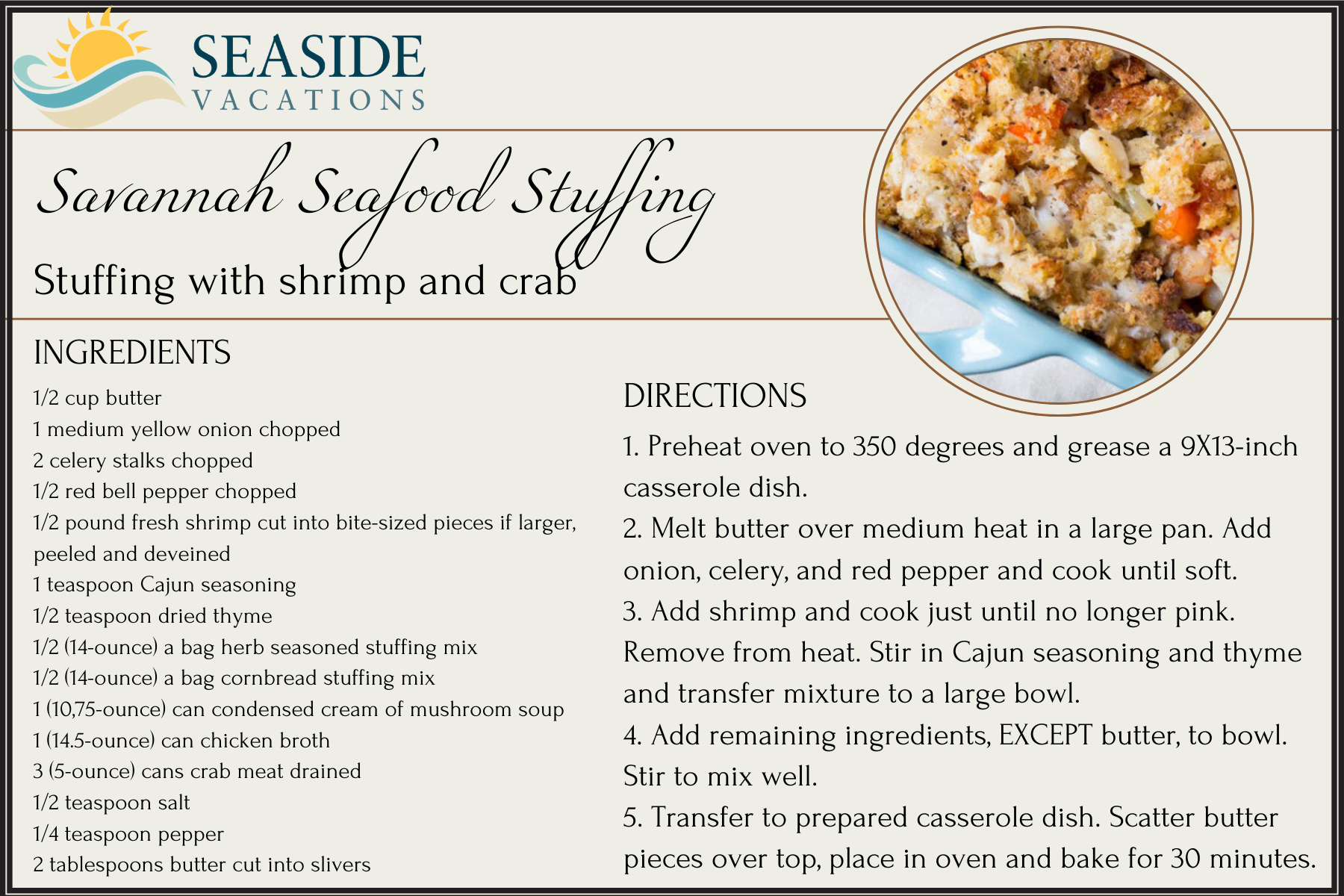 Savannah Seafood Stuffing Recipe Card