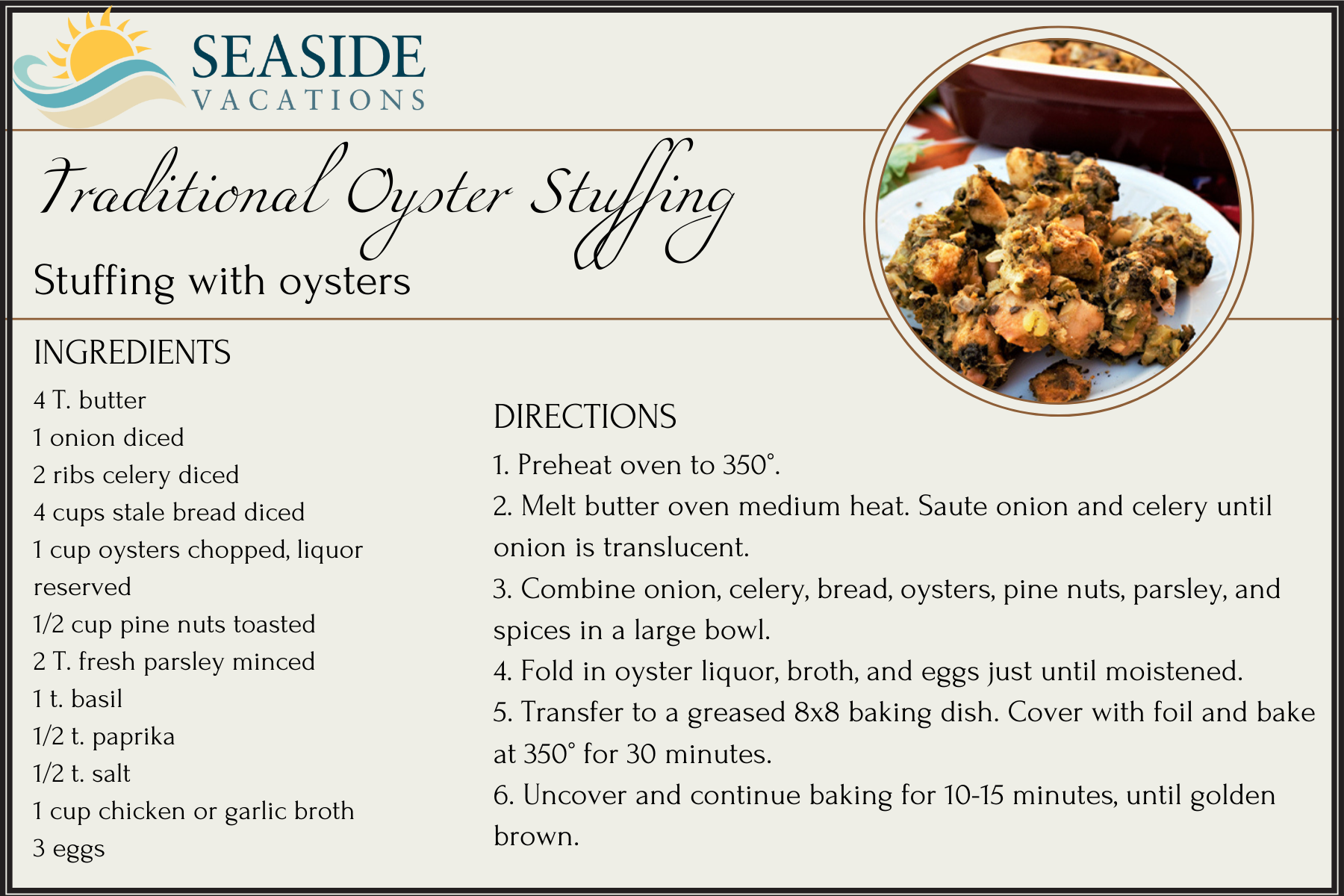 Traditional Oyster Stuffing Recipe Card