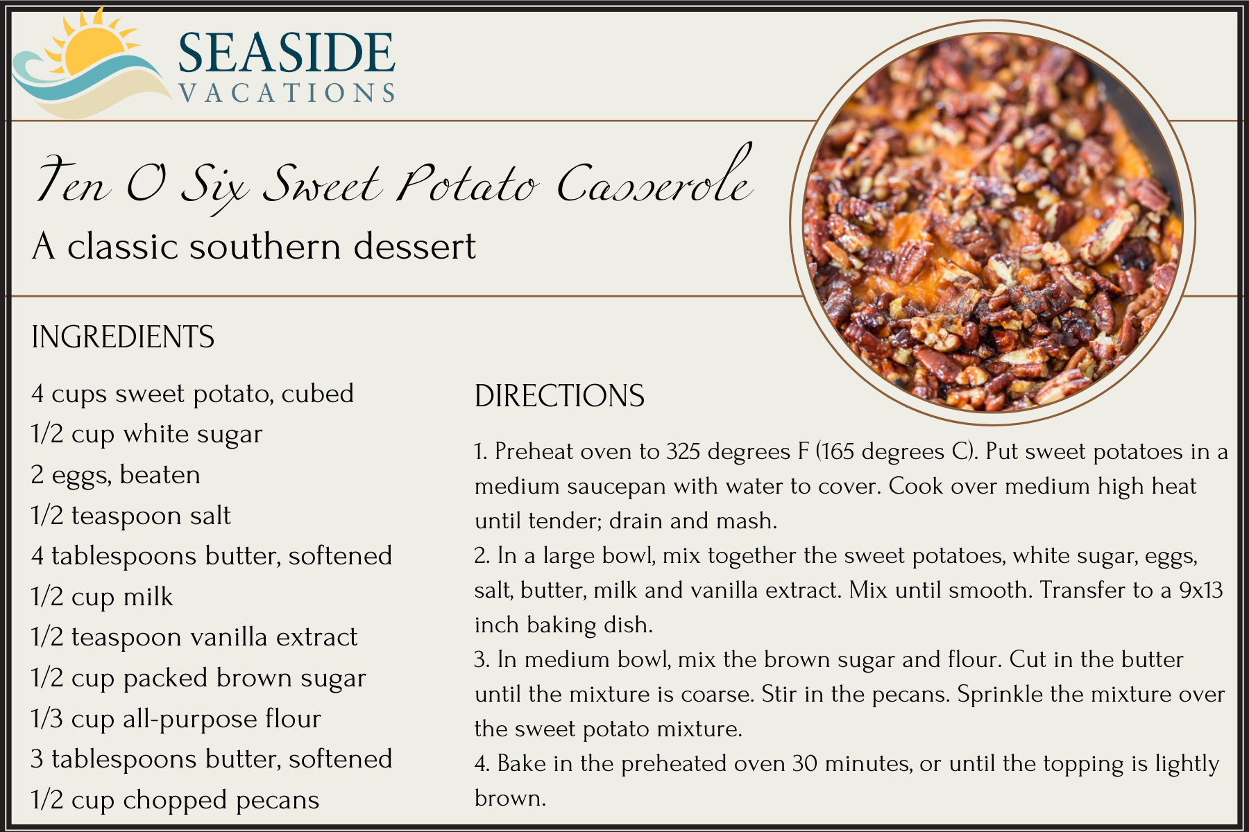 Ten O Six Sweet Potato Casserole Recipe Card