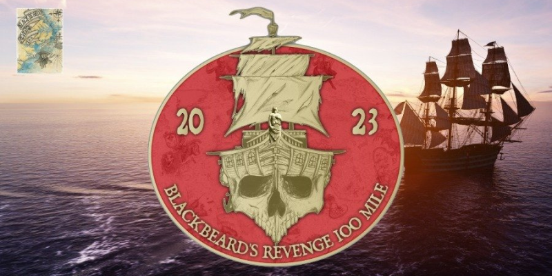 Image text of open ocean with red circle and text "Blackbeard's Revenge 100 Mile"