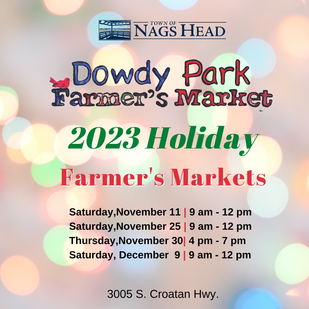 Twilight background with dowdy_park_town_of_nags_head_2023_holiday_market_schedule