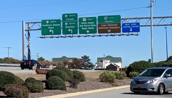 Outer Banks road signs on highway