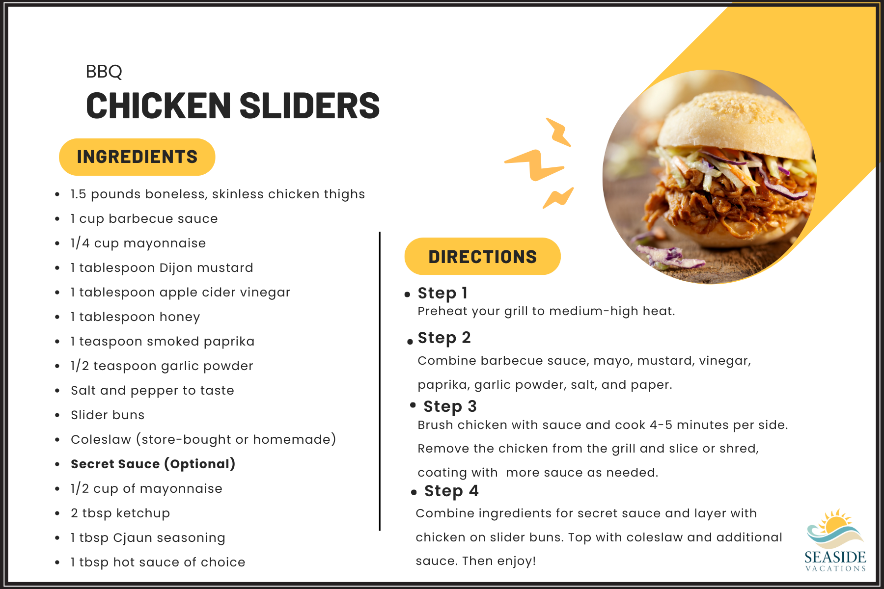 BBQ Chicken Sliders Recipe Cards