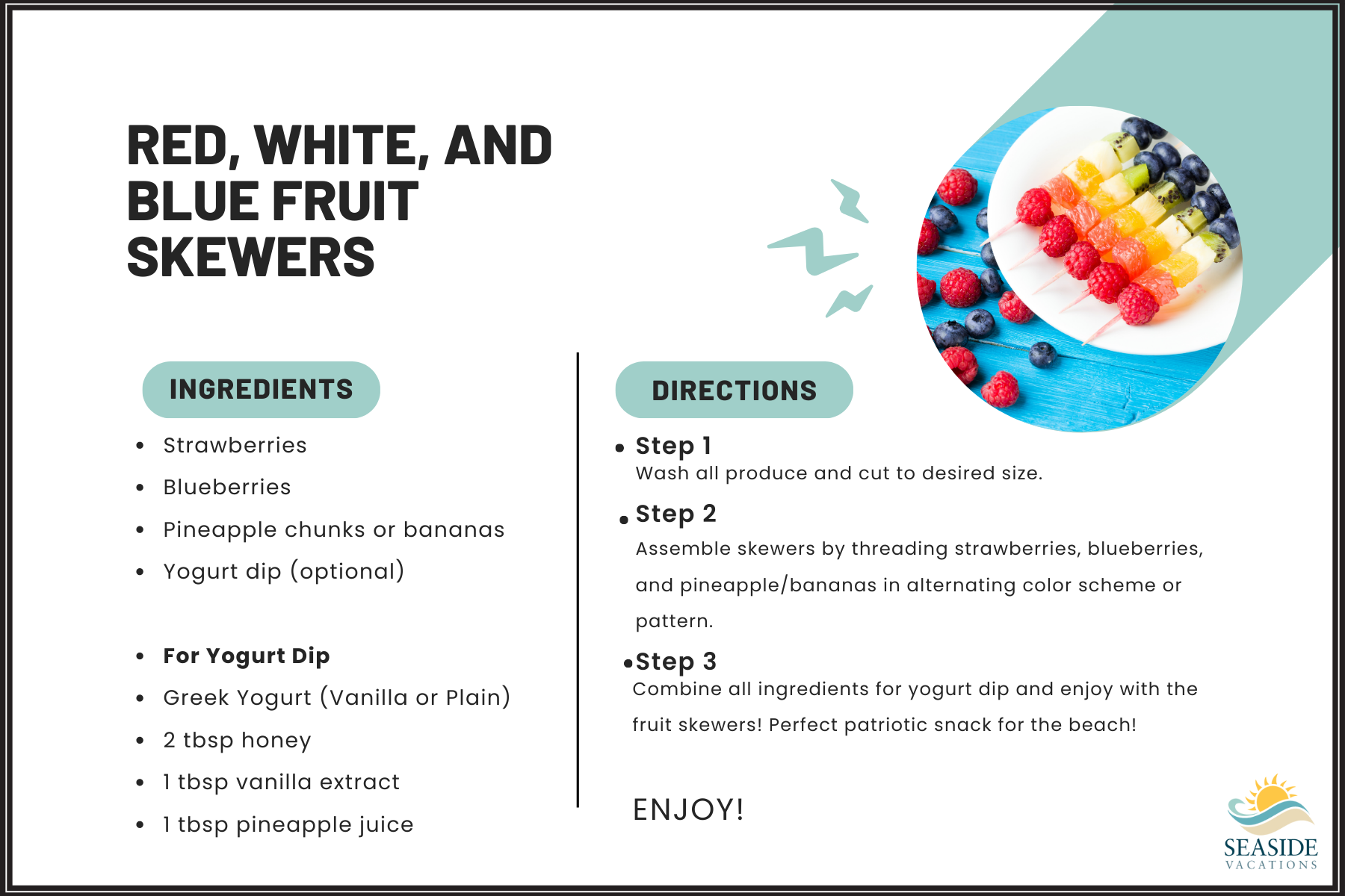 Red, White, and Blue Fruit Skewers Recipe Card